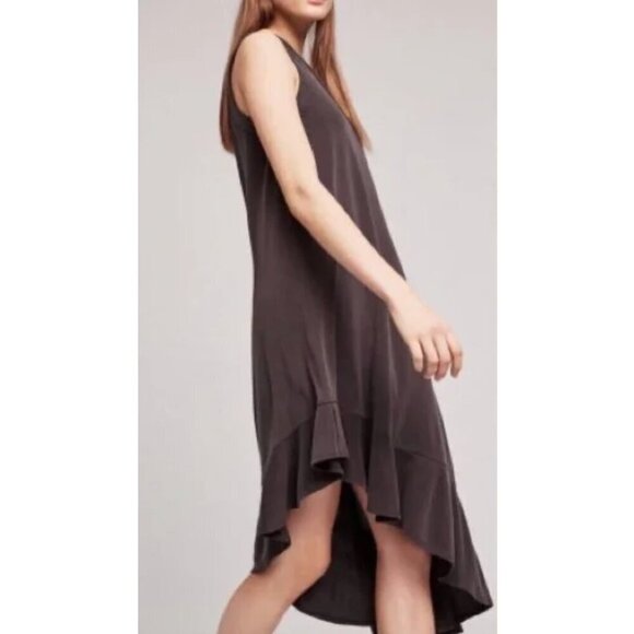MOULINETTE SOEURS ANTHROPOLOGIE ANTHRO Raneri One Shoulder Dress Dark Gray Boho - Picture 3 of 16